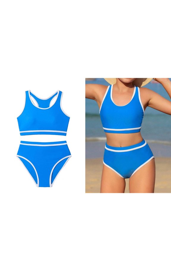 Girls Swimsuits Two Piece Bikini Set Color Block Bathing Suit Girls Summer Clothes Kids Bathing Suits Girls 8-9 Years