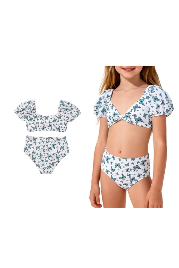 Girls Swimsuits Two Piece Bikini Sets Beach Girls Butterfly Print Bathing Suit Cute Summer Bathing Suits Girls Sets Size 140