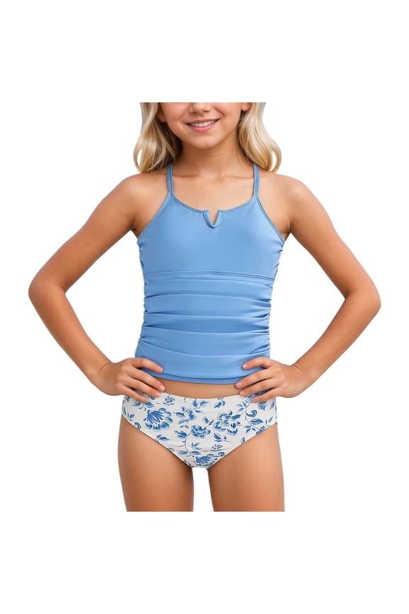 Girls Swimsuits Two Piece Bikini Sets for Kids Sun Rash Guard Swim Shorts Swimwear 11-12 Years