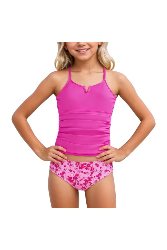 Girls Swimsuits Two Piece Bikini Sets for Kids Sun Rash Guard Swim Shorts Swimwear 7-8 Years