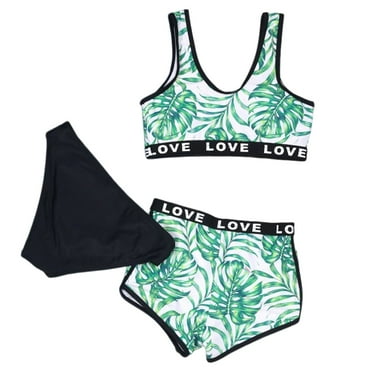 Girls Swimsuits Two Piece Size 150 For 8 Years-10 Years 3 Piece Letters Prints Bikini Briefs Bikini Beach Swimwear Set Kids Bathing Suits For Girls Tankini