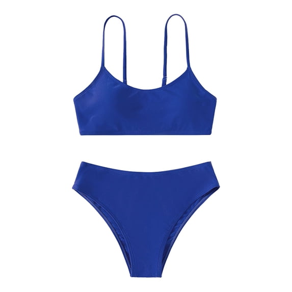 Girls Swimsuits Two Piece Sport High Waist Bikini Set Bathing Suit Kids Bathing Suits Thin Straps Swimwear Blue