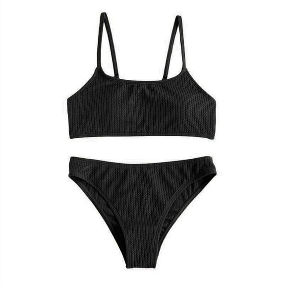 Girl's Two Piece Swimsuit Sport High Waist Bikini Set Bathing Suit Summer Beach Rash Guard Swimwear For 7 To 14 Years,Black,8-9 Years