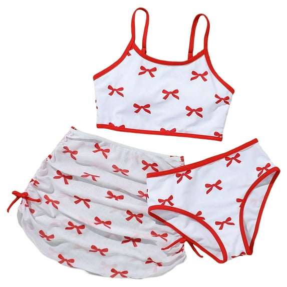 Girls Swimsuits Two Piece Tankini Bathing Suits Boyshort Summer Beach Swimwear with Removable Bra Pads for 4-16T,Red
