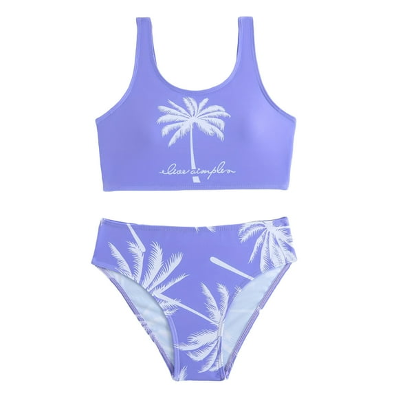 Girls Swimsuits Two Piece Tankini Bathing Suits Hort Summer Beach Rash Guard Swimwear Purple