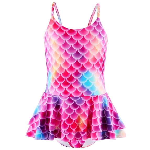 Girls One Piece Swimsuit Toddler Bathing Suit Girl with Mermaid Scales Printed, Toddler Swimsuit Girl for Adjustable Toddler Girls Swimsuit Age 4-5 Years