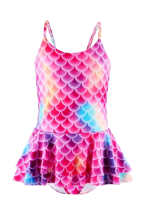 Girls One Piece Swimsuit Toddler Bathing Suit with Mermaid Scales Printed, Toddler Swimsuit Girl for Adjustable Age 4-5 Years