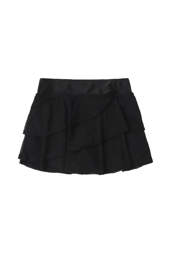 Girls' Swimwear 2023 Mesh Skirt Conservative High Waist Bikini Layer Thongs for Women,Black,L