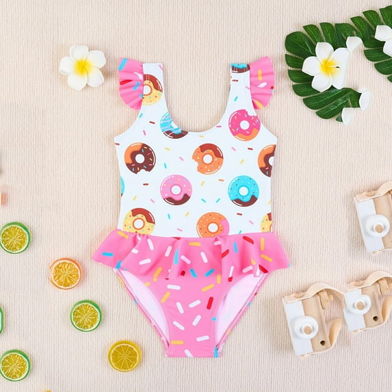 Girls Swimwear Cute Printed Flutter Sleeve Bathing Suit For Toddler Baby Beach Outfit Comfortable Stretchy Fabric Summer Bathing Suit