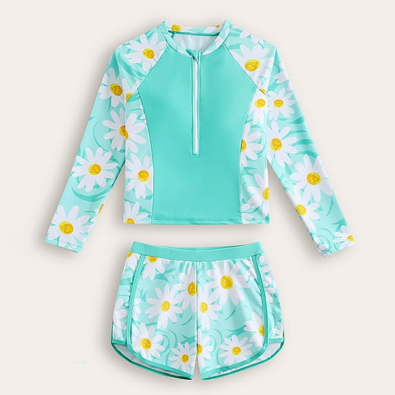 Girls Swimwear Long Sleeve Rash Guard Bikini Set UPF 50+ Sun Two Piece Bathing Suit For Beach Pool Summer Bathing Suit