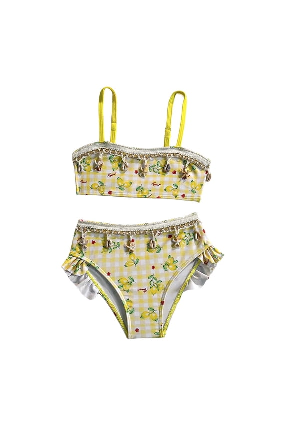 Girls Swimwear Outfit Casual 2 Piece Cute Child Swimmer Pool Summer Clothes Set,Yellow,6Y