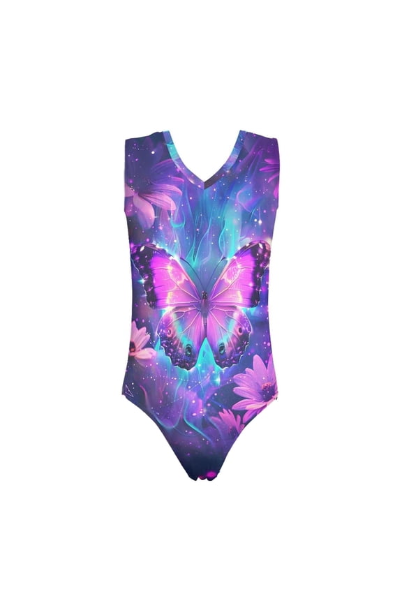 Girls Swimwear Set Casual Gymnastics Leotards Racer Practice 5 14Years Girls Performance Suit,Purple,8Y