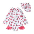 thumbnail image 1 of Girls' Swimwear Size 18 Long Sleeve Ruffles Strawberry Prints 1 Piece Beach Swimsuit Cap Set Sun Protection Swimwear Red,6M, 1 of 5