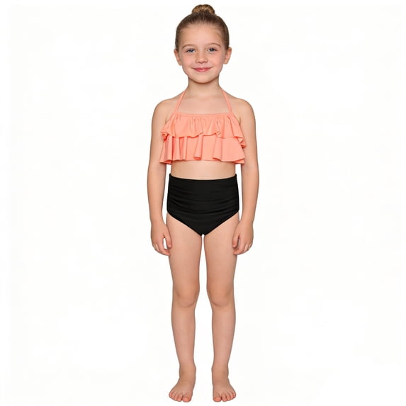 Girls Swimwear Summer Solid Color Two Piece Swimsuit High Elasticity Comfortable for Kids Youth Beach Pool Orange 11 Years-12 Years