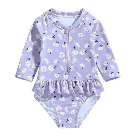 Girls' Swimwear Toddler Girls Long Sleeve Floral Printing Beach Bathing Swimsuit, Baby Girls Swimwear Swimsuits for 5 Years-6 Years