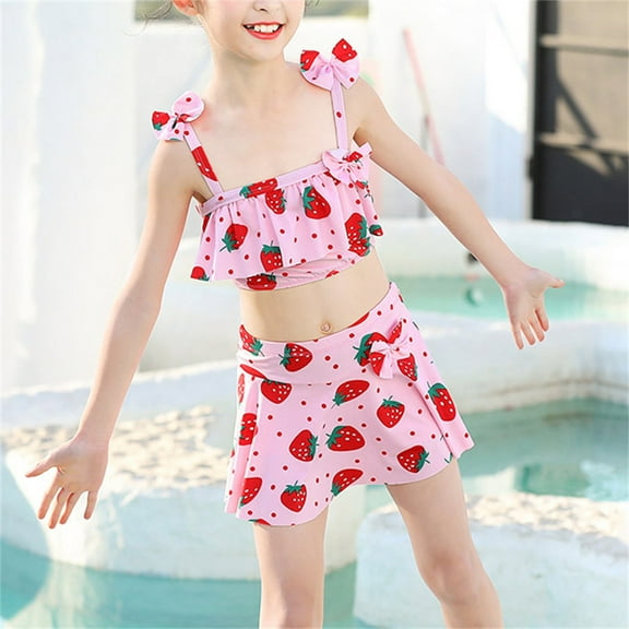 Girls Swimwear Two Piece Rainbow Bikini for Young Girls 3 to 14 for Swimming Pool Activities and Beach Outings