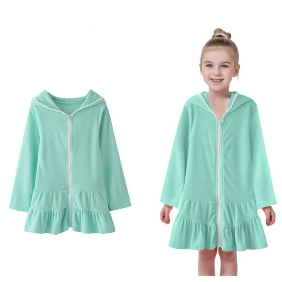 Girls' Swimwear Zip up Cozy Bathrobe Absorbent Terrys Beach Dress Summer Beach Bathing Suit 7-8 Years