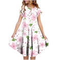 thumbnail image 1 of Girls' Swing Dress, Crew Neck Ruffled Sleeve Fashion Printed Short Sleeve Flowy Casual Cute Trendy Dresses, 1 of 5