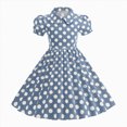 thumbnail image 1 of Girls Swing Dresses Kids Short Sleeve Lapel Doll Children Dot Pattern Zipper Back A-Line Cute, 1 of 9