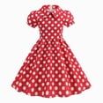thumbnail image 1 of Girls Swing Dresses Kids Short Sleeve Lapel Doll Children Dot Pattern Zipper Back A-Line Cute, 1 of 9