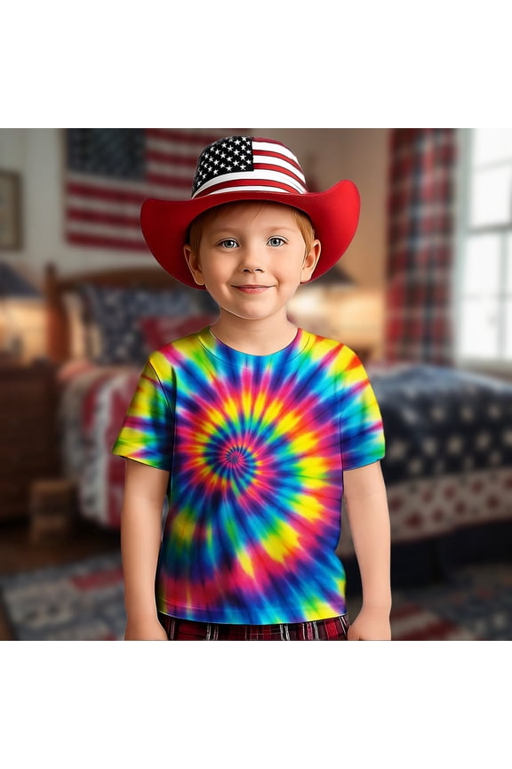 Girls Swirl Print Graphic Tee Round Neck Short Sleeve Top Comfortable Casual Daily Wear For Toddler Kids Short Sleeve Shirt for Girls Tees Kids Tshirts Clothes Summer Tops T-Shirt