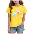 thumbnail image 1 of Girls T-Shirt 2-14 Years Print Cute Design Casual Summer Top Breathable Lightweight Outfit Daily School Wear Stylish Soft Comfortable Modern(11-12 Years,A132-Yellow), 1 of 4