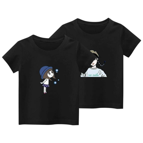 Girls' T-Shirt 2 Pack 100% Cotton Cute Tshirts Flower Bowknot Print Crewneck Short Sleeve Tees (10 Years, G-2PC)