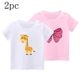 thumbnail image 1 of Girls' T-Shirt 2 Pack 100% Cotton Cute Tshirts Flower Bowknot Print Crewneck Short Sleeve Tees (2 Years, U-2PC), 1 of 3