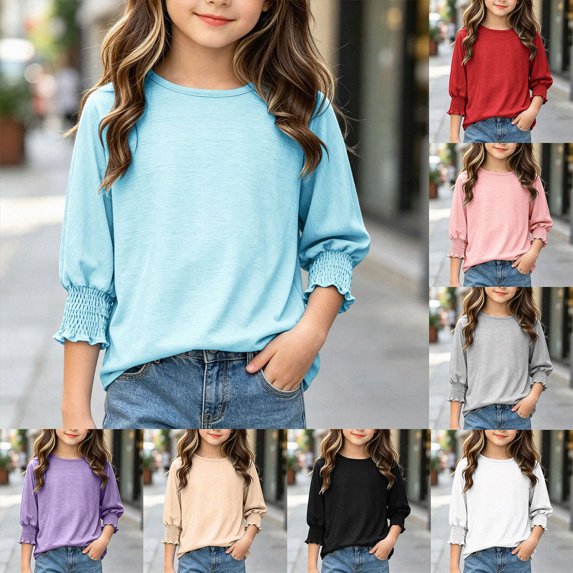 Girls T-Shirt 9-10 Years Girls Fall and Winter Long Sleeved Cotton T-Shirt Trendy Casual Tees 2T 3T 4T 5T 6T 7T 8T Children Grey
