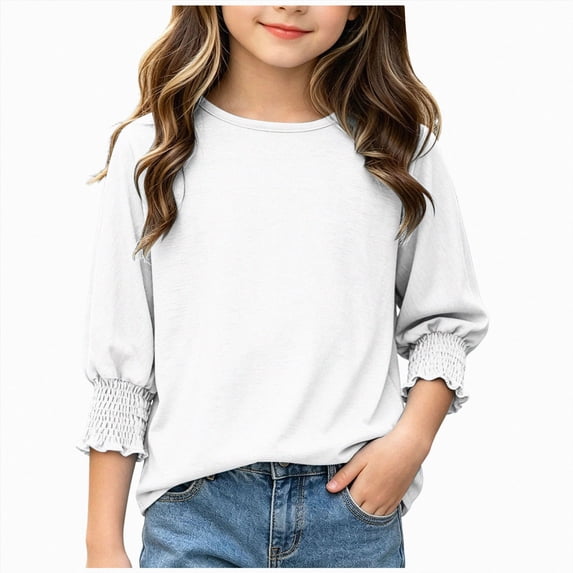 Girls T-Shirt 9-10 Years Girls Fall and Winter Long Sleeved Cotton T-Shirt Trendy Casual Tees 2T 3T 4T 5T 6T 7T 8T Children White