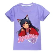 Girls T-Shirt Aphmaus Kids Short Sleeve Graphic Tee Cute Cartoon Character Cotton Top for Children & Teens Game Gift
