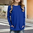 thumbnail image 1 of Girls T Shirt Blue Girls Long Sleeve T Shirts with Pockets Girls Casual Crewneck Basic Tees Fall Clothes Size 9-10 Years Girls Shirts, 1 of 4
