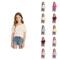 thumbnail image 1 of Girls T Shirt Boat Neck Off Shoulder Short Sleeve Summer Tees Plain Y2k Streetwear Going out Tops (7-12y), 1 of 6
