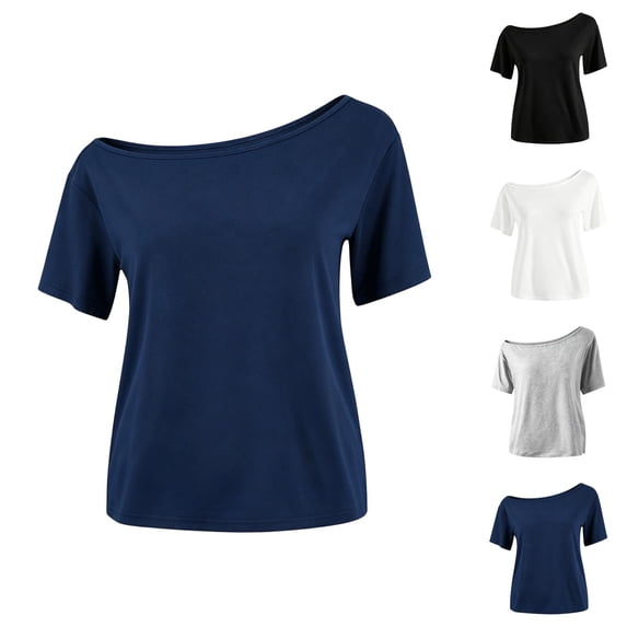 Girls T Shirt Boat Neck Short Sleeve Off Shoulder Basic Y2K Summer Tees Casual Going Out Tops (7-12Y)