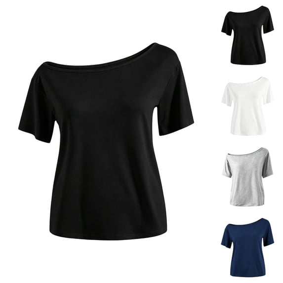 Girls T Shirt Boat Neck Short Sleeve Off Shoulder Basic Y2K Summer Tees Casual Going Out Tops (7-12Y)