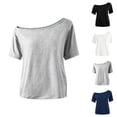 thumbnail image 1 of Girls T Shirt Boat Neck Short Sleeve Off Shoulder Basic Y2K Summer Tees Casual Going Out Tops (7-12Y), 1 of 5