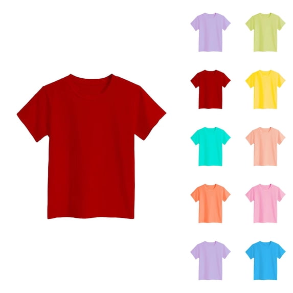 Girls T Shirt Crew Neck Short Sleeve Plain Basic Preppy Casual Everyday Summer Tees (1-9Y)