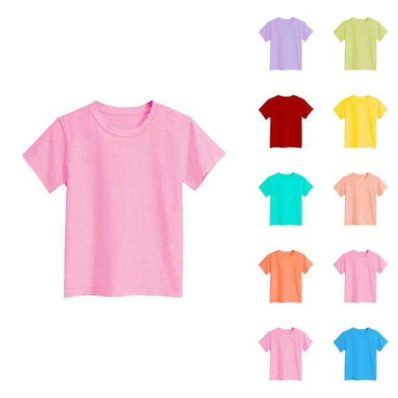Girls T Shirt Crew Neck Short Sleeve Plain Basic Preppy Casual Everyday Summer Tees (1-9Y)