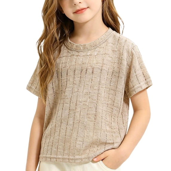 Girls T-Shirt, Knit, Crew Neck, Lightweight Short Sleeve Casual Tee for Summer Weekends and Everyday Outfit Rotation | VerBelle
