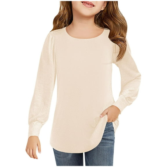 Girls T Shirt Long Sleeve Fashion Fall Soft Warm Comfy Top Kids Plain Basic Uniform T-Shirts Crew Neck Tee Blouse Pullover Tops Size 4-13 Years