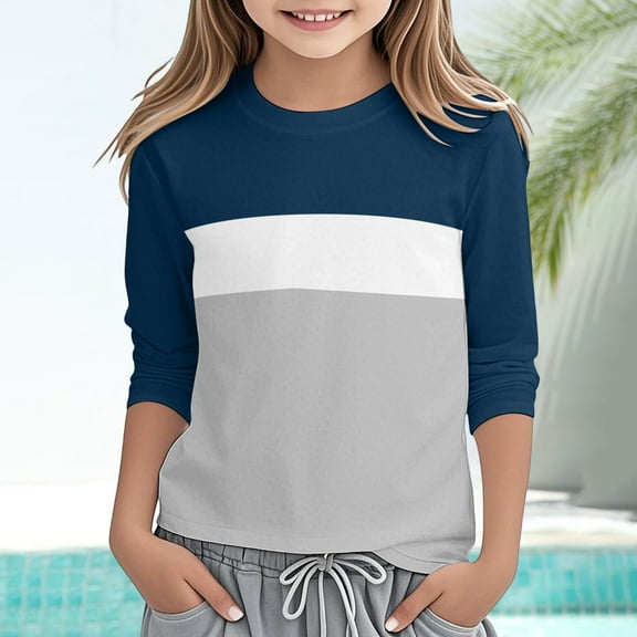 Girls T Shirt Loose Soft Striped Color Block Long Sleeve Tshirt Girls Basic Crewneck Tops Fall Clothes Girl Tops Size 5-6 Years