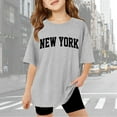 thumbnail image 1 of Girls T Shirt New York Letter Printed Short Sleeve Loose Casual Summer Shirts Girl Shirts for Boys 5-6 Years, 1 of 5