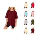 thumbnail image 1 of Girls T Shirt Plain Short Sleeve Drop Shoulder Crew Neck Oversized Relaxed Fit Summer Tees (3-14y), 1 of 5