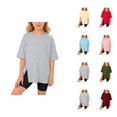 thumbnail image 1 of Girls T Shirt Plain Short Sleeve Drop Shoulder Crew Neck Oversized Relaxed Fit Summer Tees (3-14y), 1 of 5
