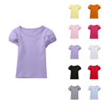 thumbnail image 1 of Girls T Shirt Puff Sleeve Plain Cotton Shirts Summer Crew Neck Casual Everyday Top (0-14y), 1 of 4