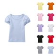 thumbnail image 1 of Girls T Shirt Puff Sleeve Plain Cotton Shirts Summer Crew Neck Casual Everyday Top (0-14y), 1 of 4