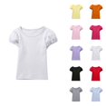 thumbnail image 1 of Girls T Shirt Puff Sleeve Plain Cotton Shirts Summer Crew Neck Casual Everyday Top (0-14y), 1 of 4