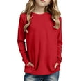 thumbnail image 1 of Girls T Shirt Red Long Sleeve T-Shirt with Pocket Kids Crewneck T-Shirts Fall Tops Kids Tops 9-10 Years, 1 of 5