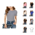 thumbnail image 1 of Girls T Shirt Ribbed Short Sleeve Crew Neck Plain Basic Summer Tees Fashion Clothing (5-14Y), 1 of 4