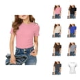 thumbnail image 1 of Girls T Shirt Ribbed Short Sleeve Crew Neck Plain Basic Summer Tees Fashion Clothing (5-14Y), 1 of 4